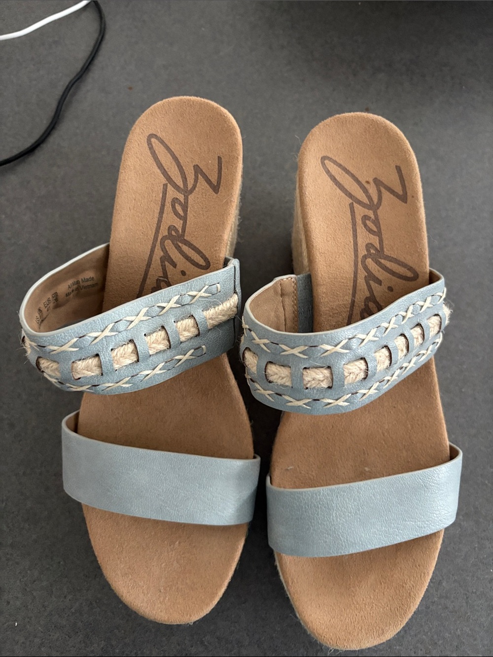 Zodiac Light Blue Double-Strap Wedge Sandals with Woven Detail